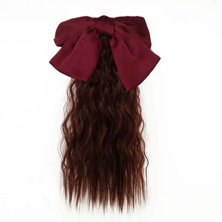 Decoración para niños, tocados de princesa para niños, extensiones de cabello para niñas dulces, peluca con cola de caballo rizada para niños, coleta con lazo rojo resistente al calor - 1
