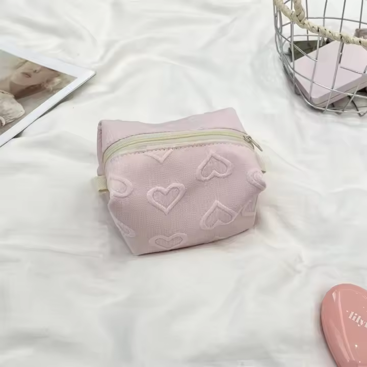 Mini neceser con bordado de corazón, bolsa de embalaje de joyería multifuncional, pequeña bolsa de maquillaje, tarjetero, monedero, bolsa de lápiz labial - 1