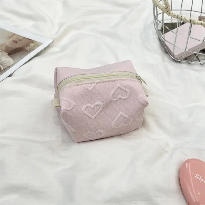 Mini neceser con bordado de corazón, bolsa de embalaje de joyería multifuncional, pequeña bolsa de maquillaje, tarjetero, monedero, bolsa de lápiz labial - 1