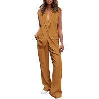 Nuevo Conjunto Elegante de Blazer sin Mangas con Botones y Pantalones Largos Holgados para Mujer - details 3