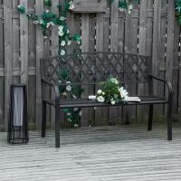 2 Plazas con Respaldo Decorativo y Reposabrazos para Terraza Balcón Patio Exterior Carga 240 kg Hierro Fundido y Acero 128x58,5x89 cm Negro - details 1