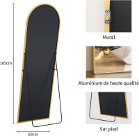 Cuerpo Entero Curvado, Espejos Grandes de Pared con Marco de Aluminio 161 x 52 cm, Espejo de Pie Inclinado o Colgante para Salón, Dormitorio, Entrada, Negro - details 58