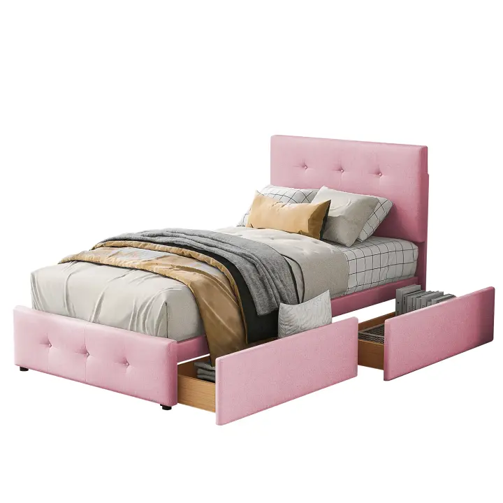 Cama de terciopelo agradable a la piel 90 x 200 cm Sin almohada Con somier, respaldo y dos cajones - 1