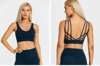 SHINBENE-Sujetador deportivo con tirantes para mujer, sostén deportivo con escote en V, espalda cruzada, acolchado, entrenamiento, Yoga - details 47