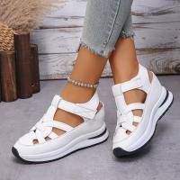 Sandalias de cuña sólidas con punta cerrada para mujer, sandalias deportivas con correa y hebilla a la moda, sandalias informales para mujer con aumento de altura para oficina - details 6