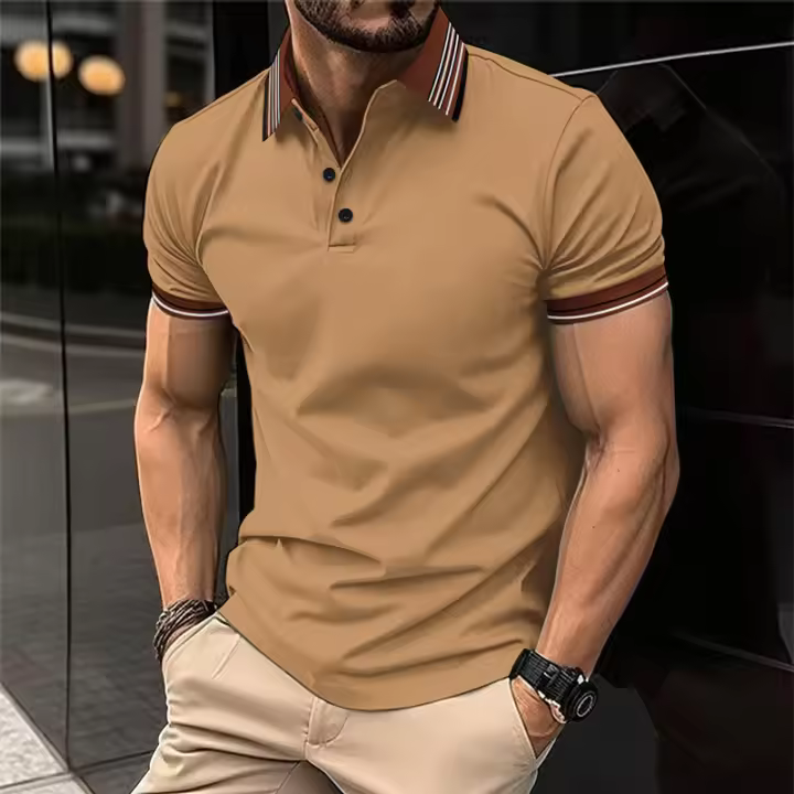 Camisa POLO Casual para Hombre Solapa Acanalada Botón De Moda Color Sólido De Negocios - 1