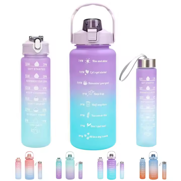 Juego de 3 botellas termicas, botella de Agua, 2 L + 800ml + 300ml sin BPA with pajita para Mujeres y helbres - 1