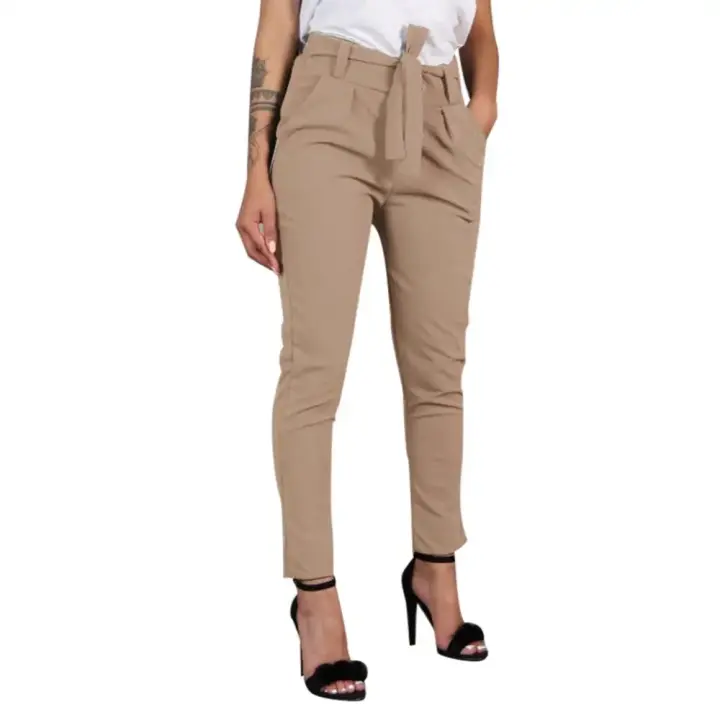 Pantalones casuales de cintura alta en negro, caqui y verde. - 1