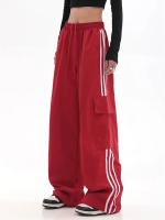 Pantalones de chándal rojos holgados informales de pierna ancha para mujer, ropa de calle de cintura alta, pantalones Cargo, pantalones Hippie para correr, ropa de primavera 2024 - details 7