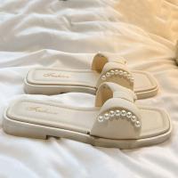 Zapatillas planas informales con suela suave y lazo para mujer, sandalias deslizantes de perlas antideslizantes de PVC, zapatos de playa de tacón bajo, ropa de playa - details 4