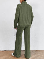 Traje de punto de manga larga con cuello alto para mujer, suéter informal, pantalones sueltos, traje de dos piezas, Otoño e Invierno - details 8