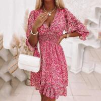Nuevo Jersey de cintura de longitud media, vestido de manga corta con estampado bohemio - details 19