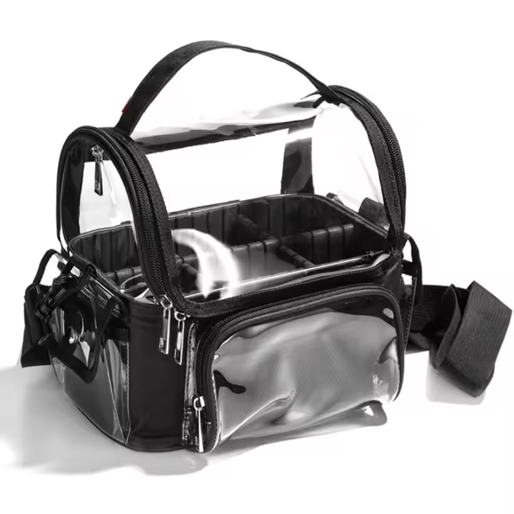 Bolsa de maquillaje de PVC para mujer, estuche de cosméticos transparente, resistente al agua, de gran capacidad, con compartimentos - 1