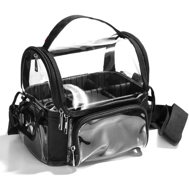 Bolsa de maquillaje de PVC para mujer, estuche de cosméticos transparente, resistente al agua, de gran capacidad, con compartimentos - 1