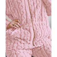 Conjunto De Pijamas De Dos Piezas Para Mujer, Conjunto De Top Y Pantalones De Manga Larga Con Cuello Levantado Texturizado De Jacquard Y Cremallera, Grueso Y Cálido, Otoño - details 8
