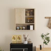 Armario de Baño de Pared Natural Diseño de Perfil Curvo Estantes Ajustables Puerta Corredora - details 7