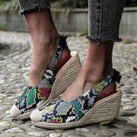 Patrón de piel de serpiente europea y americana, sandalias de cáñamo con tacón de cuña, bolsa de verano para mujer, sandalias vacías traseras de cabeza, zapatos de mujer de tacón alto de gran tamaño - details 14
