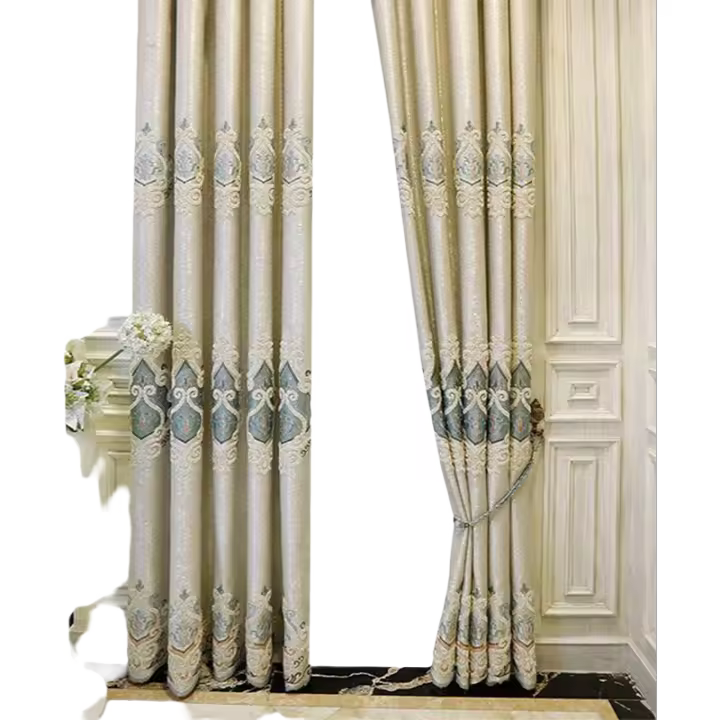 1pc Cortina De Sombra Bordada Estilo Europeo Para Sala De Estar Y Dormitorio 100% Poliéster Alta Sombría (70-90%) Instalación En Techo - 1