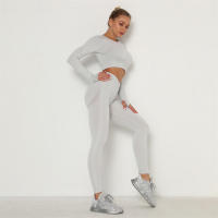 conjunto de yoga para mujer sin costuras ropa deportiva de gimnasio con manga larga sujetador de alto cinturón leggings de gimnasio traje deportivo - details 29