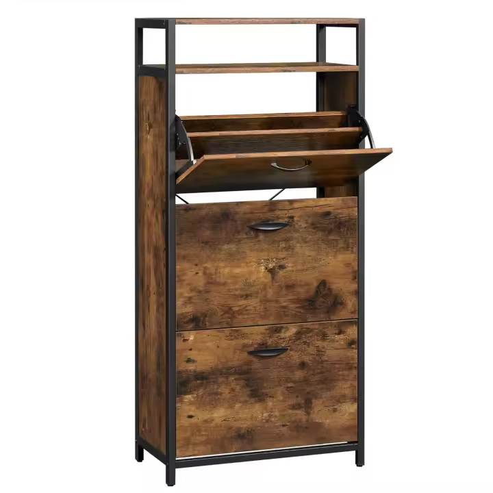 Organizador de Zapatos de Almacenamiento Alto con 3 Puertas Plegables Marrón Rústico - 1