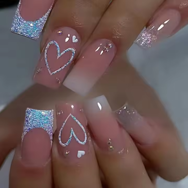 24PCS Uñas Postizas De Presión Cuadradas Medianas Y Brillantes Negras Con Polvo Uñas De Color Caramelo Para Verano Adornos Para Uñas - 1