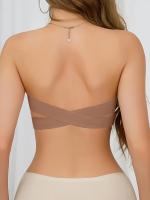 Sujetador sin costuras café para mujer, cierre lateral sexy, espalda cruzada forrada, sujetador suave, almohadillas cómodas, tirantes ajustables, ropa interior elástica tipo tubo - details 2