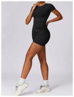 Conjunto de Yoga Sin Costuras para Mujer 2 Piezas Traje de Gimnasio con Top Corto de Manga Corta y Shorts para Correr Ropa Deportiva Activa Material Exterior de Nylon - details 16