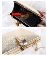 Bolso de mano de boda para mujer, Cartera de noche dorada, monedero de fiesta para novia, bolso de hombro con cierre de hoja de Metal - details 2