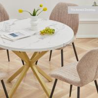 Mesa de Comedor Redonda con Tapa Moderna con Efecto Mármol, Mesa de Comedor de Cocina con Cuatro Patas de Metal, para Comedor, Sala de Estar,Blanco+GDL - details 3