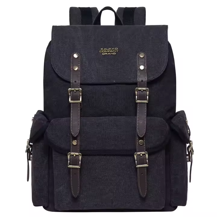 KAUKKO Mochila retro de lona y cuero informal vintage para el trabajo escolar, viajes, senderismo - 1