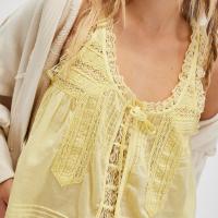 Camiseta sin mangas con lazo frontal para mujer, sin mangas, cuello redondo, ribete de encaje, chaleco corto con volantes transparentes, camisetas de verano Y2k linda camiseta - details 10