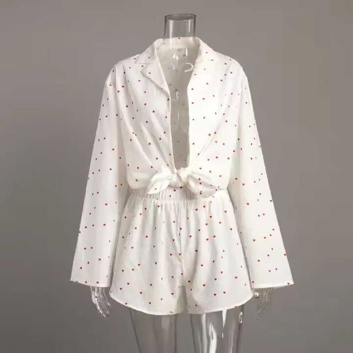 Conjunto de pijama de verano de moda sual, ropa de hogar cómoda para mujer con estampado de amor - 1