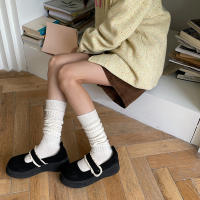 Calcetines de lana hasta la pantorrilla para mujer, medias apiladas de color café gruesas, hasta la rodilla, japonesas, con doble aguja, Otoño/Invierno - details 1