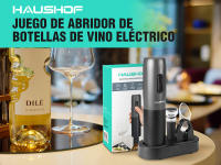HAUSHOF Juego de Sacacorchos 4 en 1, Abridor de Vino con Soporte, Sacacorchos Eléctrico con Tapón de Vino al Vacío, Cortador de Papel de Aluminio, Vertedor de Vino - details 0
