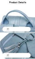 Mochila de piel sintética para mujer, con borla Bolso pequeño, informal, vintage, rosa, azul y negro - details 25