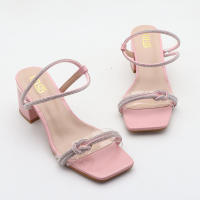 Sandalias de tacón alto con diamantes de imitación, tacones de bloque versátiles y modernos. - details 11