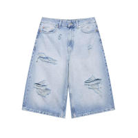 ZOCI- pantalones cortos de mezclilla informales Retro para mujer, pantalones cortos de pierna recta con agujeros antiguos, vaqueros holgados de vaquero, ropa de calle femenina, novedad de 2025 - details 1