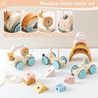 Juguetes Montessori de madera, bloques de animales, estrellas, Luna, tren envolvente, juguete de apilamiento de coordinación - details 5