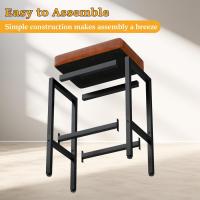 Taburetes Altos de Cocina, 66 cm Taburete Cocina, Negro Cuero de Pu Taburete Alto, Taburetes de Cocina Con Cojín de 6 cm de Grosor y Base de Metal, Taburetes Altos para Mostrador Cocina - details 5