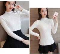 Suéter con volantes y cuello simulado para mujer, jerséis lisos de punto de manga larga, suéter informal a rayas para mujer, Otoño Invierno 2023 - details 11