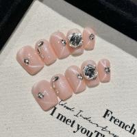 Uñas Postizas De Press En Color Rosa Brillante Con Ojo De Gato Y Espejo Plata Cubiertas Cortas Postizas De Uñas Con Tiras Adhesivas Para Uso Diario En El Escritorio - details 3