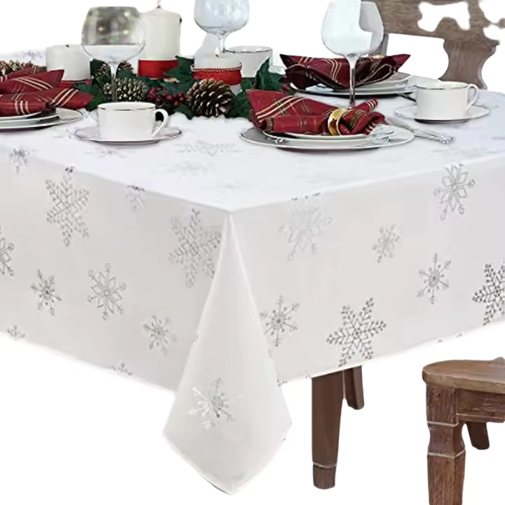 Mantel rectangular de Navidad, decoración de copo de nieve blanco, mantel impermeable, cubierta de mesa de vacaciones, decoración de fiesta y Cena - 1
