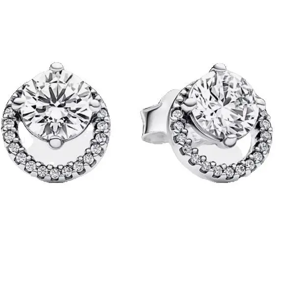 Pendientes Pandora con hebilla de plata y halo circular brillante - 1