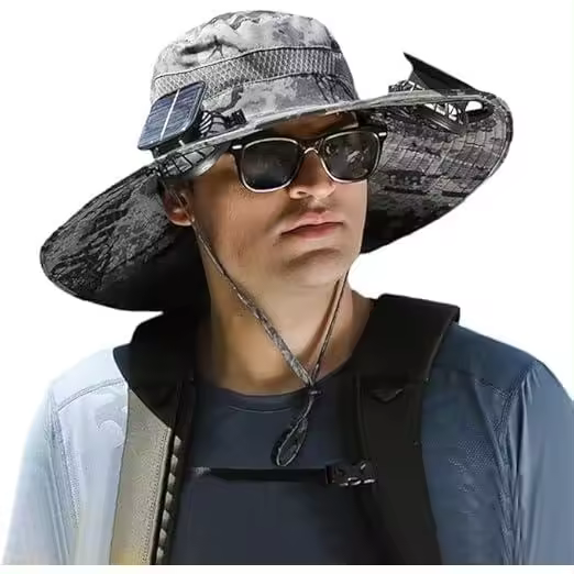 Sombrero con ventilador solar, sombrero con ventiladores de energía solar, sombrero para el sol hombre, impermeable y extraíble, carga solar y USB - 1
