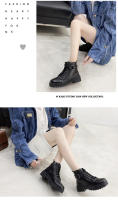 Moda casual muffin botas de mujer negras de suela gruesa con cordones y suela gruesa - details 11