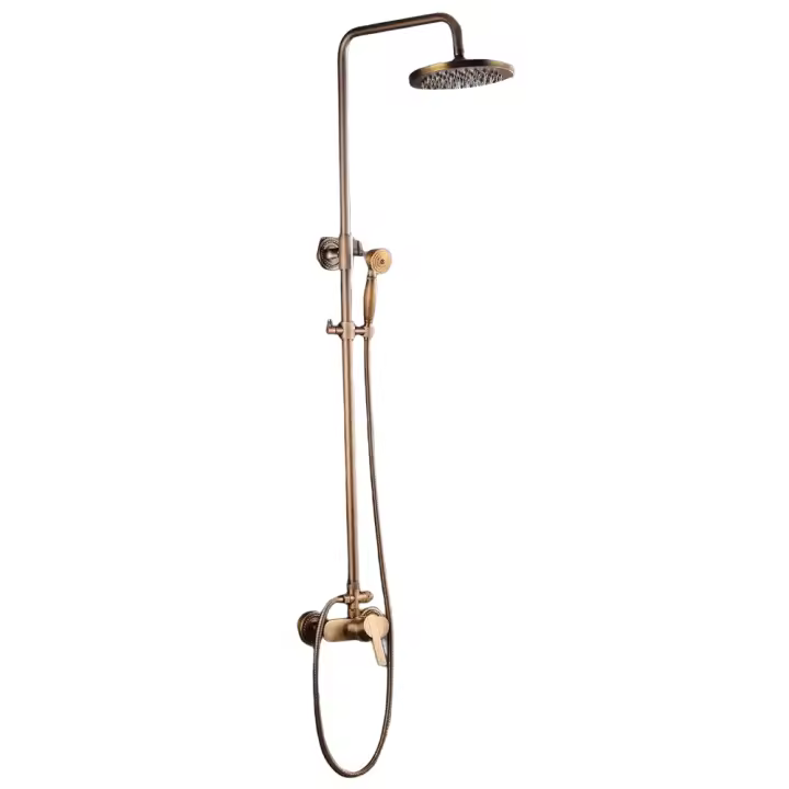 Sistema de ducha retro con cabezal de lluvia redondo, barra de ducha ajustable en altura, 16*128*30cm, fácil instalación, simplemente conectada a la válvula existente - 1