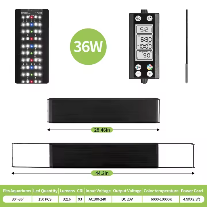 Lámpara de espectro completo 24/7 para acuario, luz LED con termómetro y función de memoria para plantas acuáticas, accesorios de luz - 1
