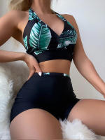 Bikini con estampado de hojas para mujer, traje de baño con estampado de hojas, conjunto de Bikini Sexy con Push-up, ropa de baño de 2 piezas para playa y verano, 2023 - details 7