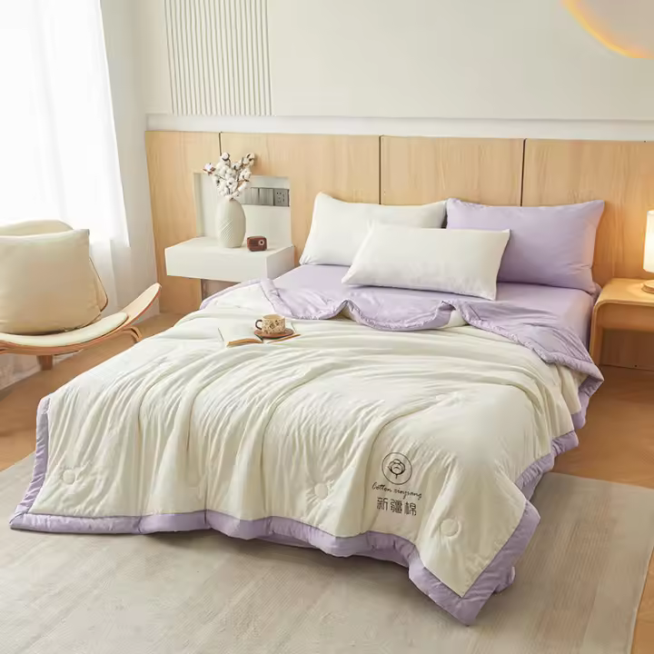 Nuevo Edredón de algodón lavado de Color sólido para aire acondicionado, doble, para dormitorio de estudiantes de verano, - 1