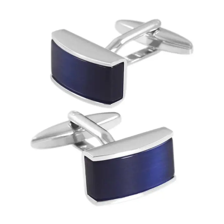 Gemelos de ópalo azul para hombre NVT, camisas francesas de alta calidad, piedras de ojo de gato, joyería de regalo de boda - 1